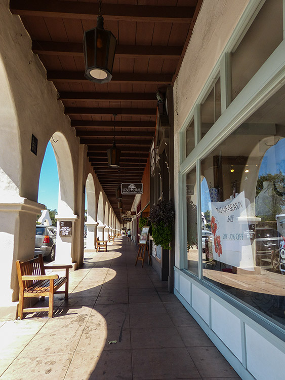 Covered walkway on Main Street in downtown Ojai, about 35 minutes from Camarillo.